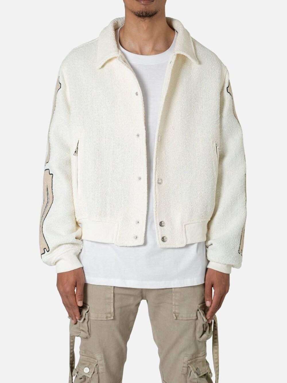 MNML Skeleton Varsity Jacket Cream